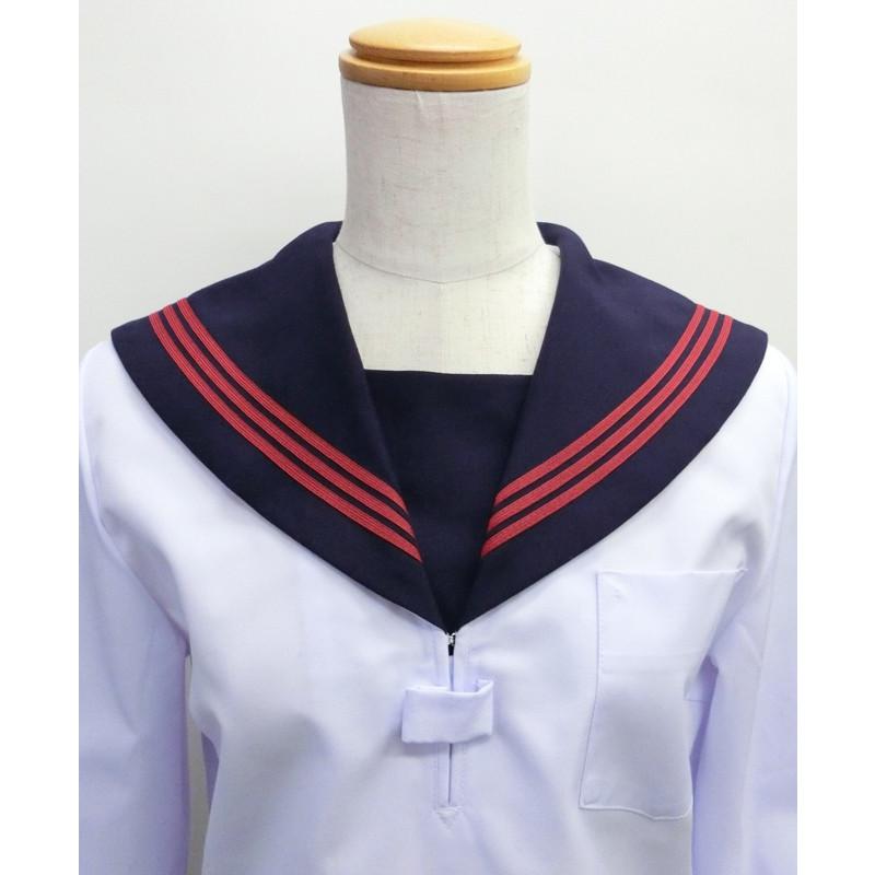セーラー服 長袖 白身頃 紺衿 赤三本線 夏用 合服 9A-17A 富士ヨット アイラブ制服別注 日本製