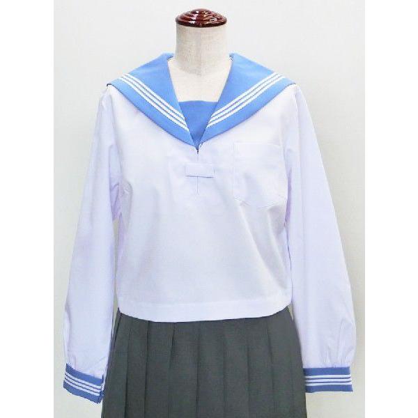 セーラー服 大きいサイズ長袖 白身頃×サックス衿 KURI-ORIクリオリ