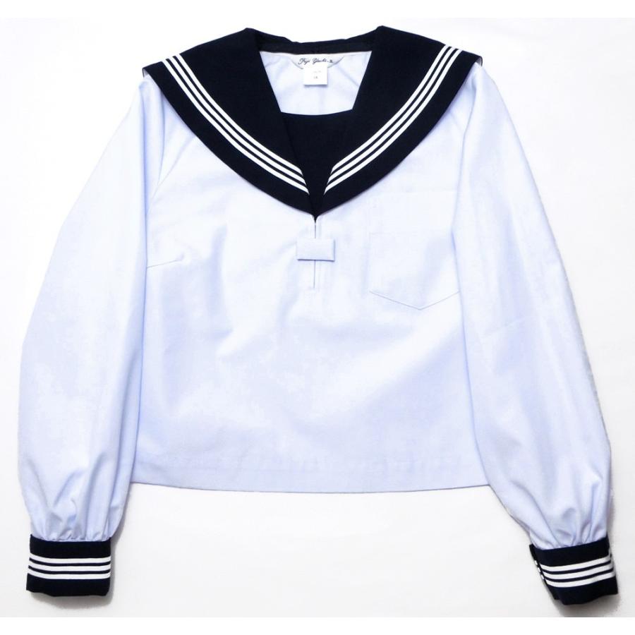 富士ヨット夏用白セーラー服 長袖 紺衿・三本線 18号 A体 : アイラブ