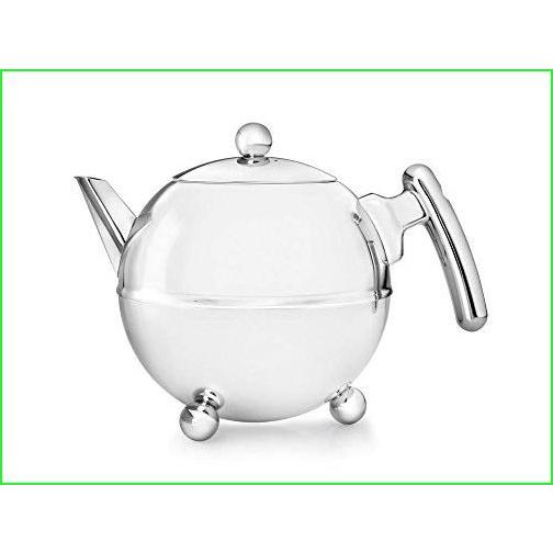 bredemeijer Bella Ronde Double Walled Teapot, 1.2-Liter, Stainless Steel Glossy Finish with Chromium Settings