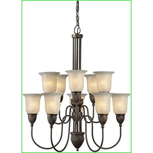 Forte Lighting 2352-10-32 10-Light Traditional Chandelier, 31" x 31" x 35", Antique Bronze Finish with Mica Flake Glass