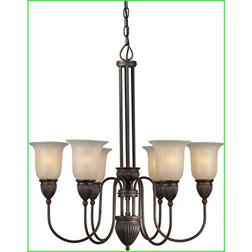 Forte Lighting 2352-06-32 6-Light Traditional Chandelier, Antique Bronze Finish with Mica Flake Glass, 29" x 29" x 31"