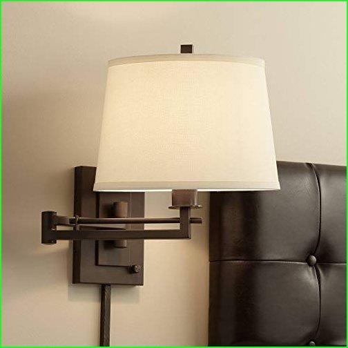 注目ブランドのギフト Lamp Wall Adjustable Arm Swing Modern Easley with Bedsi Bedroom for Shade Drum Fabric Dimmable Fixture Light Plug-in Brown Bronze Matte Cord ペンダントライト
