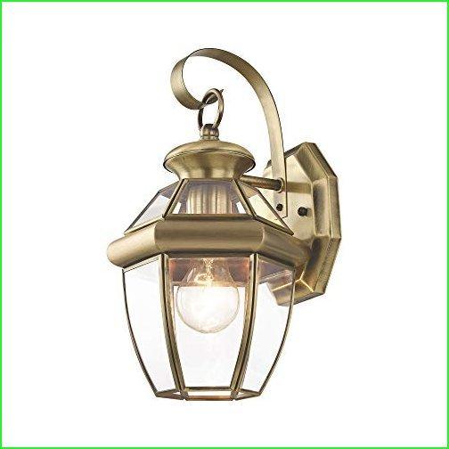 Livex Lighting 2051-01 Monterey Light Outdoor Antique Brass Finish Solid Brass Wall Lantern with Clear Beveled Glass