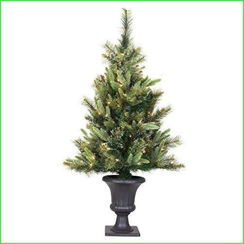 Vickerman Pre-Lit Cashmere Pine Tree with 100 Warm White LED Lights and Brown Plastic Pot, 3.5-Feet, Green