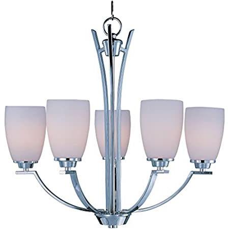 マキシム照明20025SWPCファイブライトサテングラスアップシャンデリア、磨かれたCHR