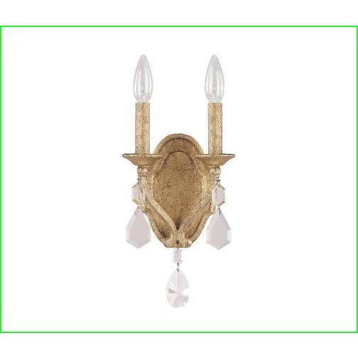 資本照明1617AG-CR BLAKELY 2-LIGHT WALL SCONCE、ANTIQUE GOLD FINISHを備えた透明なクリスタルア