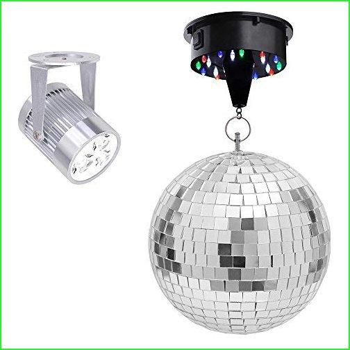 Yescom 12" Mirror Disco Ball w  6RPM Rotating Motor  3W White LED Pinspot Spot Light Kit Home Party Club Lighting