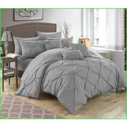 Chic Home 10 Piece Hannah Pinch Pleated, ruffled and pleated complete King Bed In a Bag Comforter Set Silver With sheet set