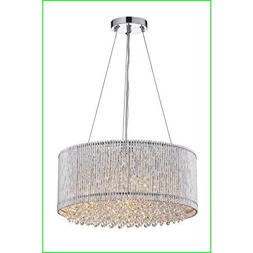 Edvivi Pamina 4ライトクロームチューブ ラウンドドラムシェードペンダントシャンデリア 吊り下げクリスタ