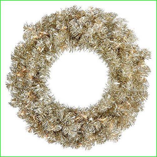 Vickerman　Champagne　Wreath　with　LED　White　Italian　24&quot;,　Lights,　Warm　180　Dura-Lit　50　Tips　Mini　PVC