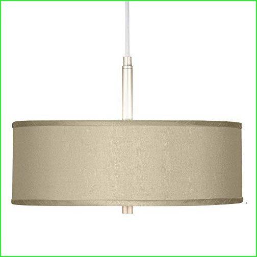 Brushed Nickel Drum Pendant Light Fixture 16" Wide Modern Contemporary Sesame Textured Shade for Dining Room House Foyer Entryway Kitchen Be