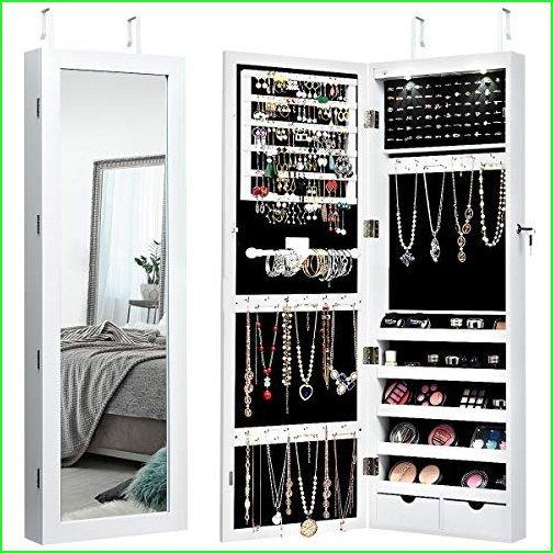 Giantex　Wall　Door　Mounted　Lights,　Mirror,　Organizer　with　LED　with　Armoire　Length　Adjustable　L　Lockable　Full　Jewelry　Height　Cabinet　Jewelry
