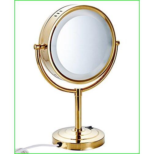 Cavoli 8.5 inch LED Makeup Mirror with 7X Magnification,has Three Colors Lights,Extendable Bathroom Mirror,Tabletop Two-Sided,Gold Finish(8.