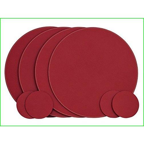 Nikalaz　Set　of　Round　Recycled　Table　Placemats　Placemats,　12.99　Coasters,　Leather　inches,　Round　Red　for　Dining　Mats　and　Place　Placemats　T