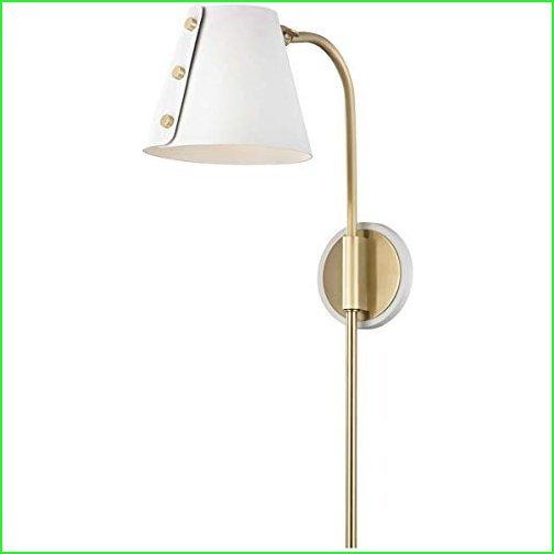 Mitzi HL174201-AGB WH Contemporary Modern One Light Wall Sconce with Plug from Meta Collection Finish, Aged Brass White