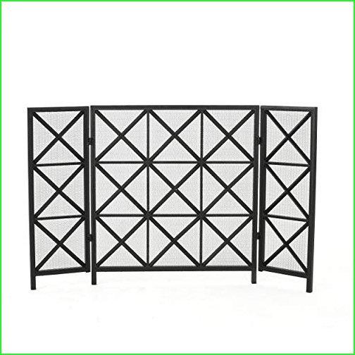 Christopher Knight Home Margaret Panelled Iron Fireplace Screen, Black