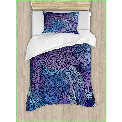Ambesonne Abstract Duvet Cover Set, Ocean Inspired Graphic Paisley Swirled Hand Drawn Artwork Print, Decorative Piece Bedding Set with P