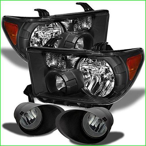 For For 2007-2013 Toyota Tundra Black Headlights Left And Right Pairs +Smoked Fog Lights W/Switch +Bulbs