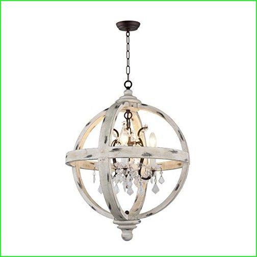 Y-Decor LZ13-4WH 4ライトキャンドルスタイル 球形クリアガラスクリスタル ホワイトウッド仕上げ シャンデ