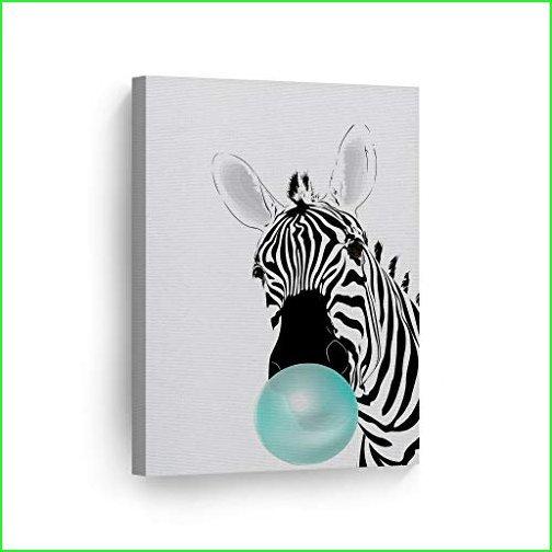 Smile Art Design Zebra Animal Bubble Gum Art Teal Blue Chewing Gum Canvas Print Black and White Wall Art Home Decoration Pop Art Living Room