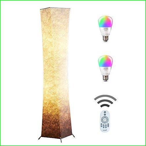 Floor Lamp, CHIPHY 61'' RGB Standing Lamp, Colors Changing and Dimmable LED Bulbs with Brown White Fabric Lampshade and Remote Control, Co