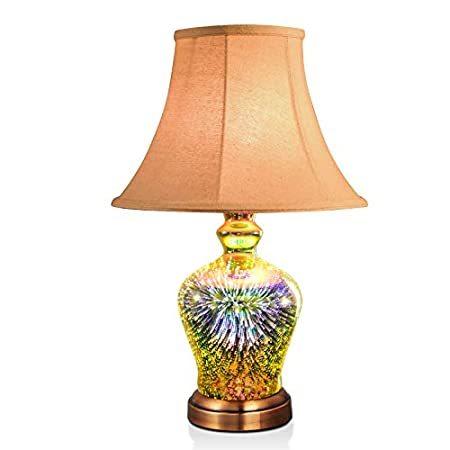 テーブルランプ 電球付きデスクランプ - ユニークなランプシェード付きモダンランプ 手作り3D効果ガラスベース - 寝室、ベッドサイド、リビングルーム