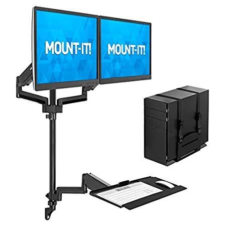 Mount-It! Sit-Stand デスクマウントワークステーション。 Wall Mounted Dual Monitor