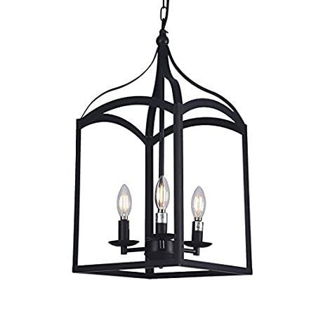Wideskall 3電球 インダストリアル ランタン ミニシャンデリア 照明器具 11インチ シェード、マットブラック仕上げ