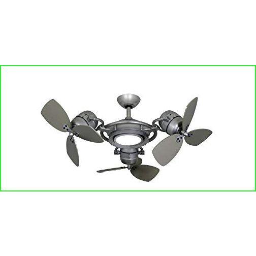 Tristar II Indoor Outdoor Contemporary Ceiling Fan in Brushed Nickel with LED Light and Remote
