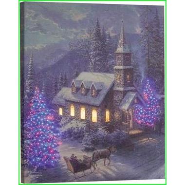 Christmas　Sleigh　Ride　Thomas　Kincade　LED　Lighted　Wall　Canvas　Art
