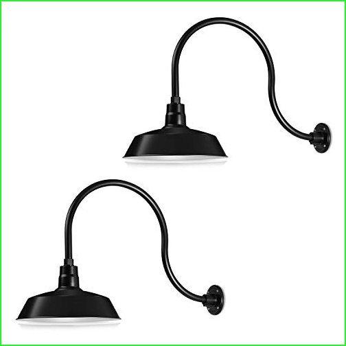 14in. Satin Black Outdoor Gooseneck Barn Light Fixture with 24in. Long Extension Arm Wall Sconce Farmhouse, Antique Style UL Listed 9W