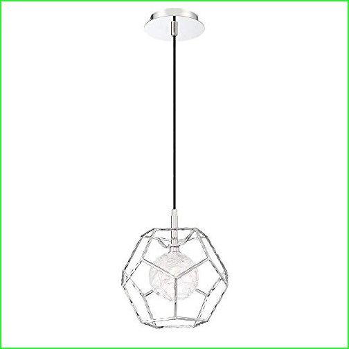 Eurofase　35902-010　Norway　Handmade　1-Light　Pendant　LED　Chrome　x　Watt,　Glass　with　Ice　Hexagonal　Cage　11&quot;H　Light,　11&quot;Dia,