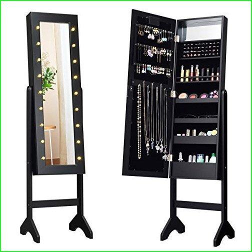 Giantex　Standing　Jewelry　Length　Mirrored　with　16　Cabinet　Door,　Mirror,　Lights　the　Armoire　with　Full　Large　Lips　18　LED　Around　Storage　Jewelry