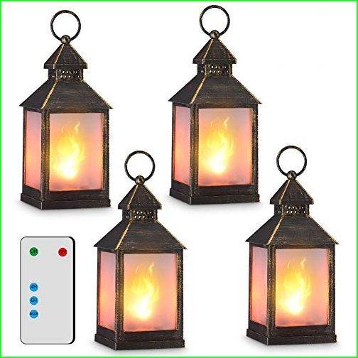 11&quot;　Vintage　Style　Effect　Timer)　Lantern,Flame　Indoor　Hangin　Decorative　Black,4　Lanterns　Lantern,(Golden　LED　Hours　Brushed　Decorative,Outdoor