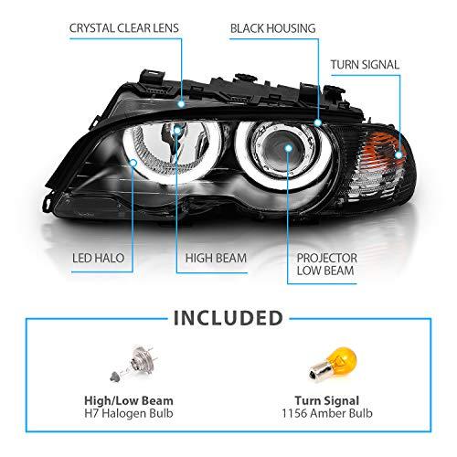売行き好調の商品 AmeriLite プロジェクターヘッドライト。 W/C L. Halo ブラック BMW 3シリーズ E46(M3) 2ドア - 助手席と運転席側