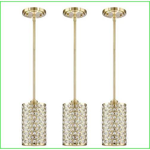 Pack Modern Antique Brass Crystal Ceiling Pendant Lighting, Adjustable Pendant Light for Kitchen Dinning Room Bedroom
