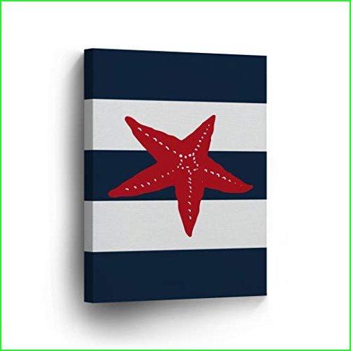 Smile　Art　Design　Red　Office　Art　Wall　Nautical　White　Striped　Navy　Livin　Decor　Canvas　Coastal　Blue　Bathroom　Starfish　and　Print　Decoration　Home