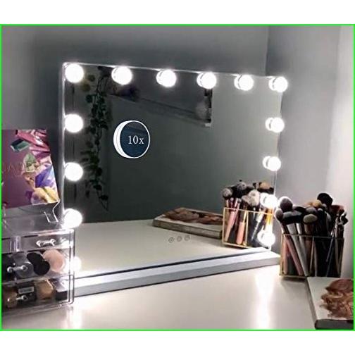 Hansong Vanity Makeup Mirror with Lights,Hollywood Lighted Mirror with 14 pcs Dimmable Led Bulbs for Dressing Room  Tabletop Mirror or Wall