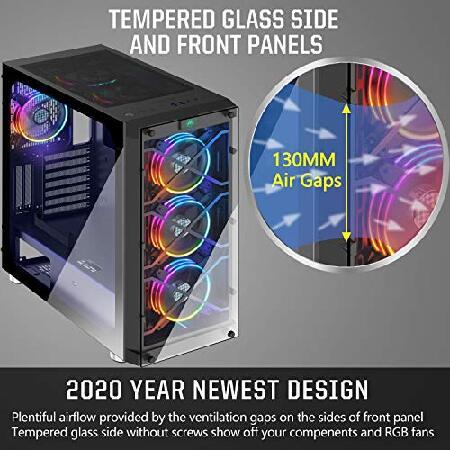 MUSETEX 6 PCS × 120mm LED ARGB Fans Pre-Installed ＆ 2 PCS × USB 3.0 Ports，Gaming PC Case High Airflow ATX Mid Tower Case with Voice Control System