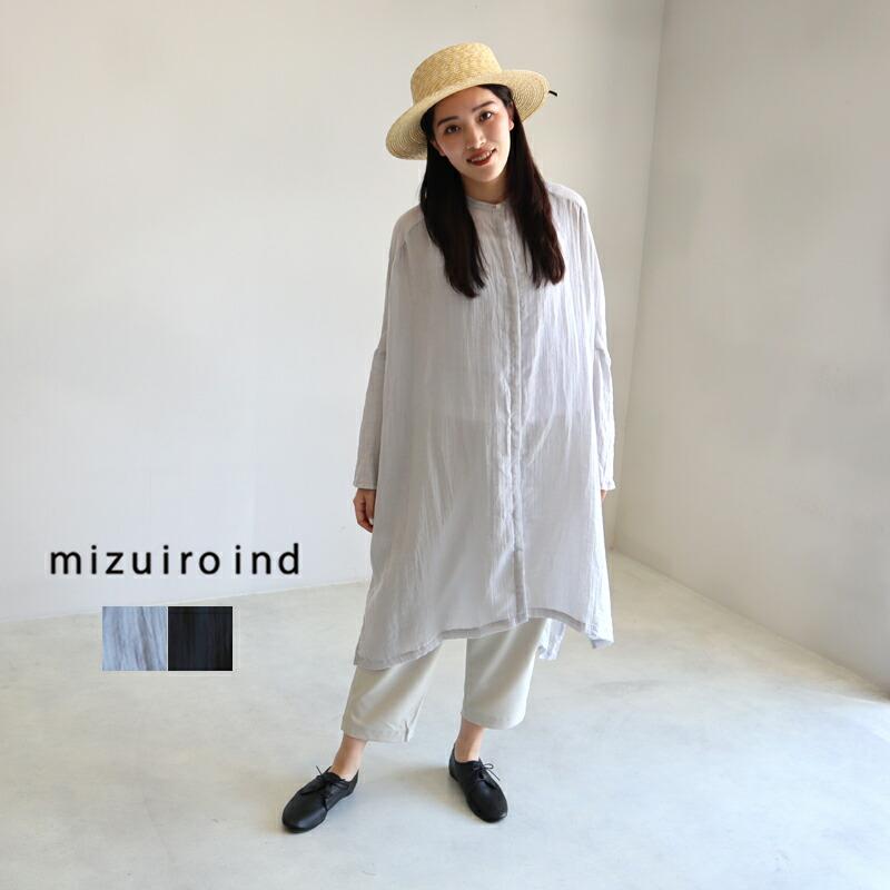 mizuiro ind ミズイロインド ガーゼスタンドカラーシャツチュニック  