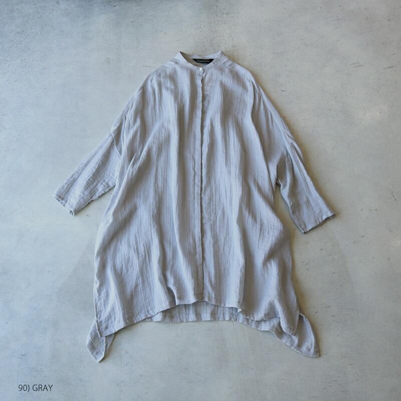 mizuiro ind ミズイロインド ガーゼスタンドカラーシャツチュニック  