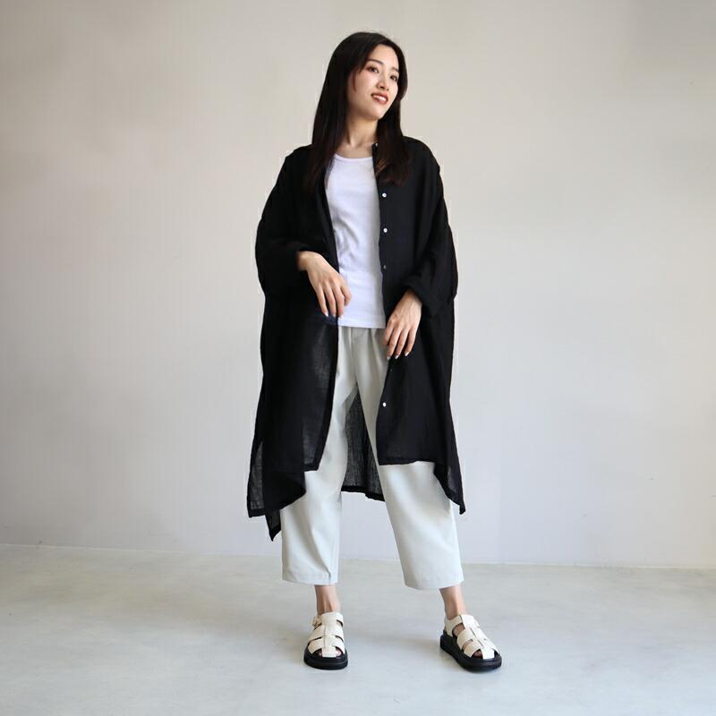 mizuiro ind ミズイロインド ガーゼスタンドカラーシャツチュニック  