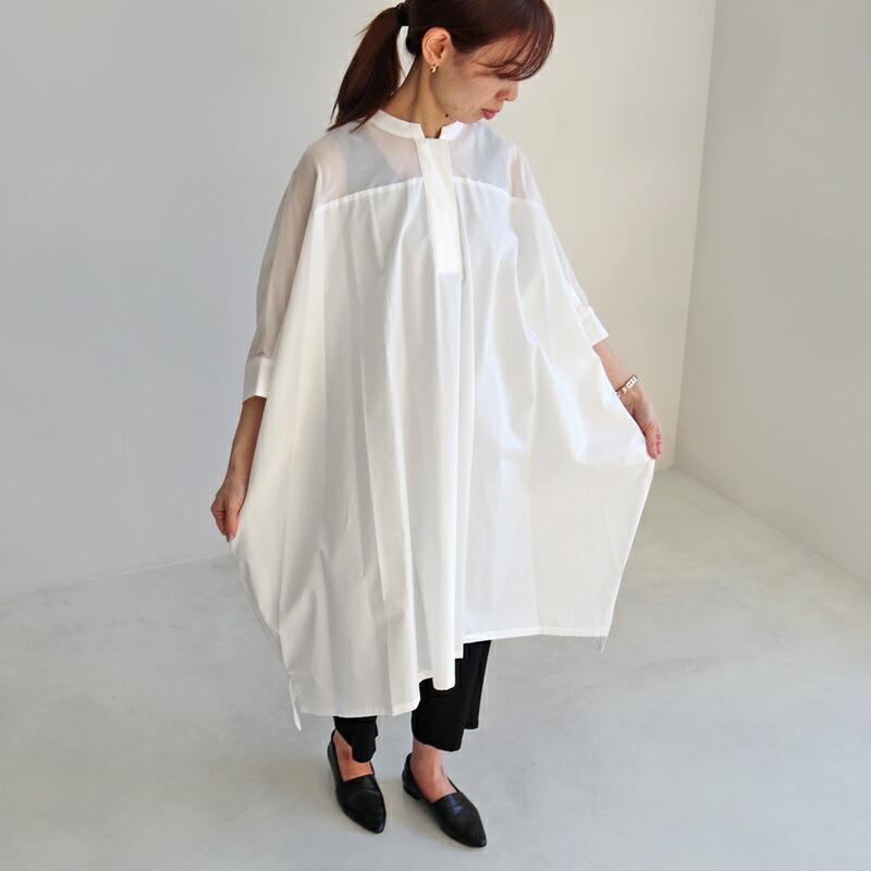mizuiroind シャツワンピース シアーボイルミックススタンド mizuiroind シャツワンピース シアーボイルミックススタンド