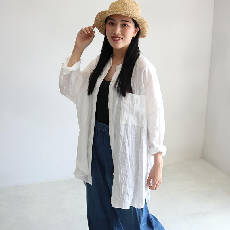 mizuiro ind ミズイロインド 50代 シャツ ブラウス リネンスタンド