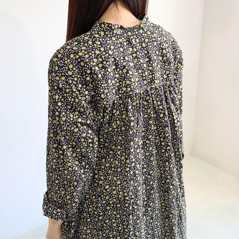 PONT DE CHALONS ベージュロングワンピース ドットプリントギャザーネック2WAYワンピース PONT DE CHALONS