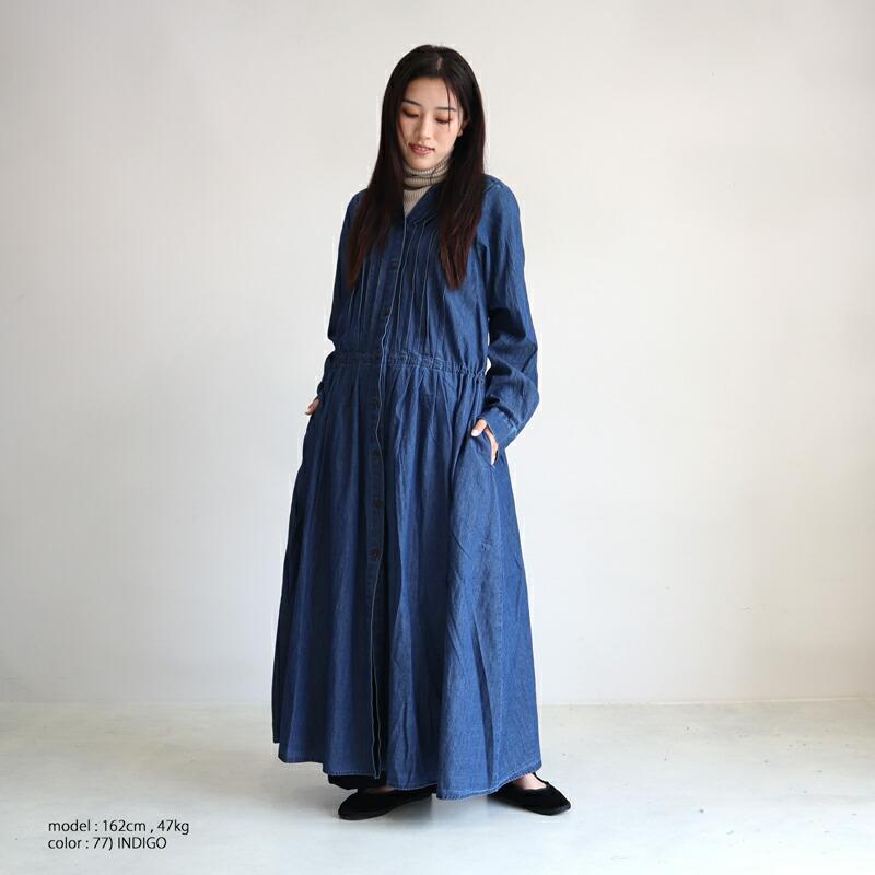 mizuiro ind ワンピース ミズイロインド デニムピンタックワンピース 