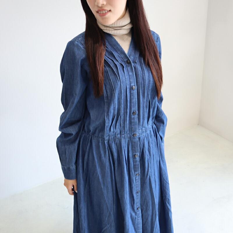 mizuiro ind ワンピース ミズイロインド デニムピンタックワンピース 