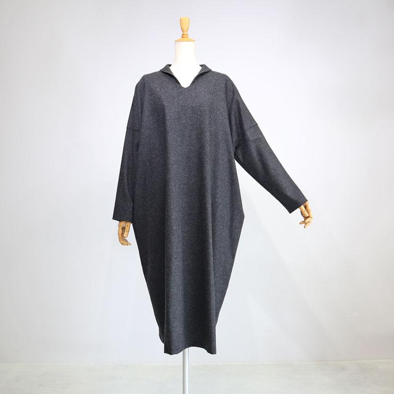 極美品　ミズイロインド　スタンドカラーオープンワンピース　ダークグレー mizuiro ind スタンドカラーワイドワンピース