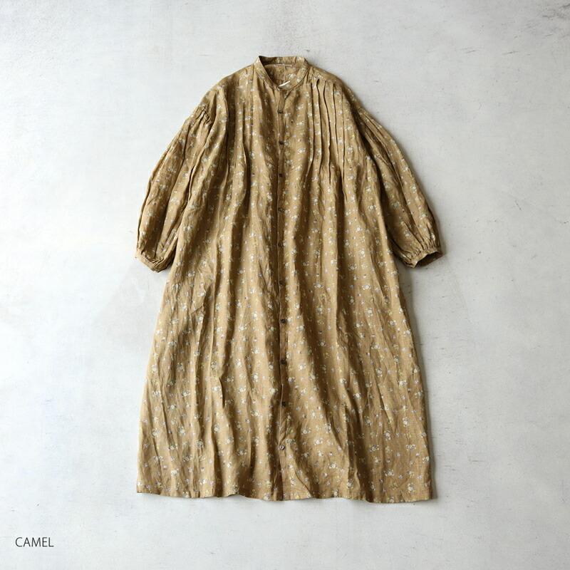 ICHI Antiquites イチアンティークス 花柄リネンタック入りワンピース 